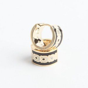 BRAND NEW COACH SIGNATURE ENAMEL HOOP EARRING GOLD/BLACK